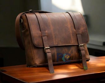 Full Grain Leather Shoulder Bag – Unisex Vintage Crossbody Sling