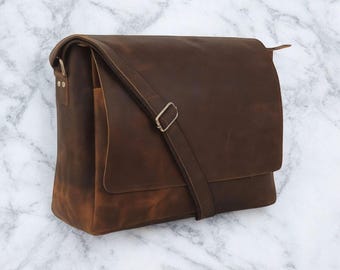 Handcrafted Buffalo Leather Messenger Bag – Vintage Laptop Satchel Shoulder Bag