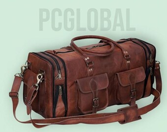 Personalized Leather Weekender Bag – Rustic Full Grain Duffel – Large Travel Bag for Men