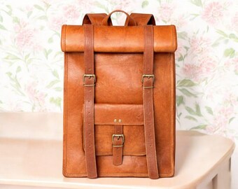 Handmade Buffalo Leather Backpack – Vintage Laptop Backpack – Rustic Travel Rucksack for Men & Women