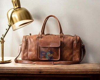 Handmade Buffalo Leather Duffel Bag – Full Grain Weekender Travel Gym Overnight Bag