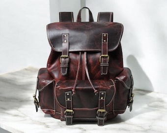 Handcrafted Full Grain Leather Rucksack | Heritage Travel Backpack, Personalized Hiking Bag