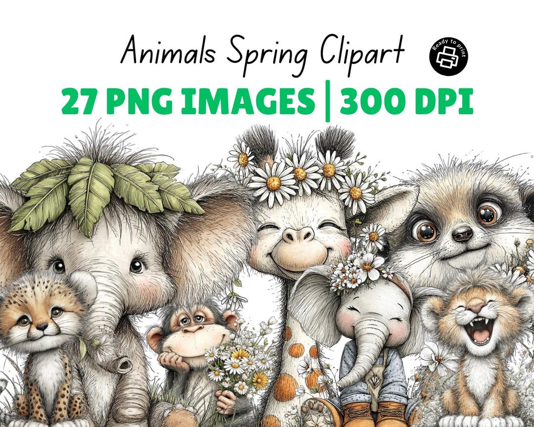 Bitmap Spring Animals Whimsical Animals Spring Clipart, Hand-painted Woodland Creatures Pngs ...