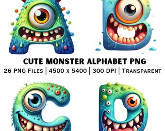 Monster Alphabet PNG Letters A–Z – Fun Kids Digital Download