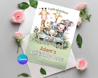 Safari Birthday Welcome Sign | Watercolor Animals, Jungle Theme (Digital Download)