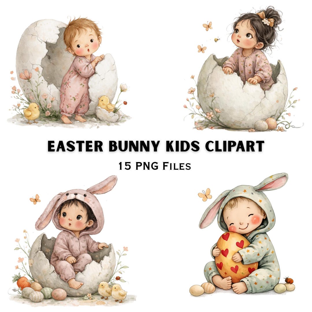 Easter Bunny Kids PNG Bundle | Baby Bunny Clipart Pack | Spring ...