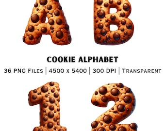 Cookie Alphabet PNG A Z Numbers 0 9 Dessert Letters | Kids Learning Clipart | Printable Pack