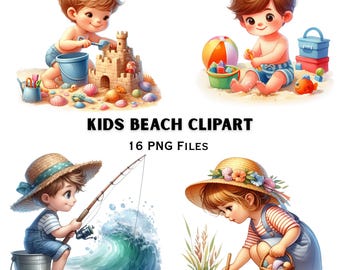 Barnens sommarstrand PNG-paket | Havsaktivitets clipartpaket | Barnens semesterillustrationsset | Sublimering