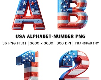 USA Alphabet PNG A Z American Flag Letters Patriotic Set | Kids Learning Clipart | Printable Pack