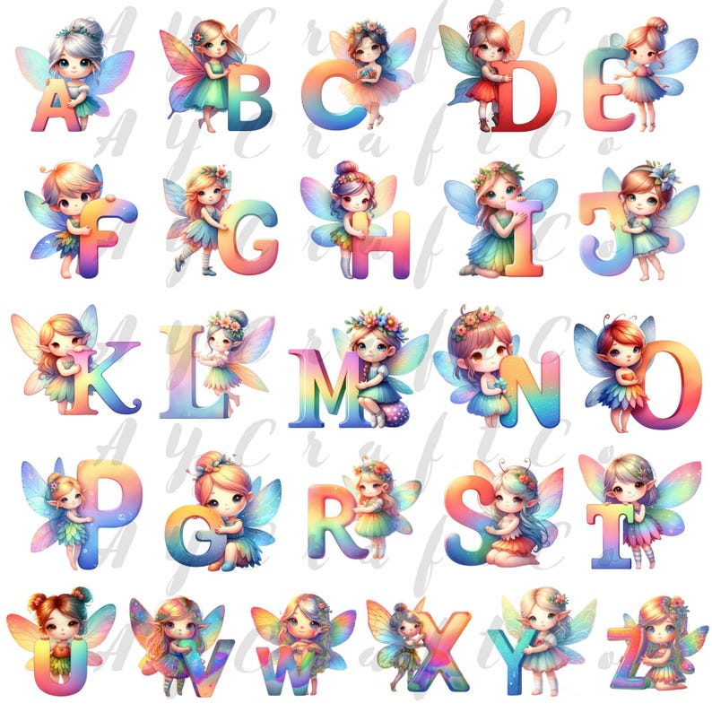 Fairy Alphabet PNG Bundle | Pastel Letters A Z | Numbers Set Nursery ...