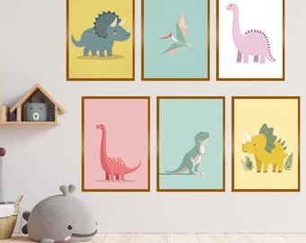 Dinosaur Wall Art Printable | Kids Dino T Rex Triceratops | Nursery Baby Room | Instant Download