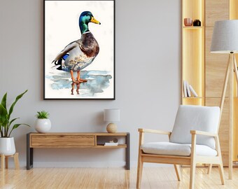 Mallard Duck Watercolor Print | Minimalist Bird Nature Wildlife Art (Digital Download)