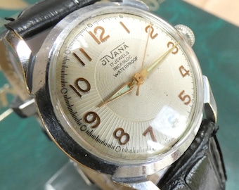 Vintage 1950s JIVANA Textured Dial Watch – 17J Swiss Movement, Incabloc, Luminous Hands