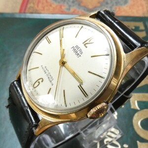 Vintage BERG PARAT AQUAREX 1950s German Mechanical Watch, Stunning Gold Textured Dial, Red Second Hand, Tested & Ready to Wear, Gift for Him