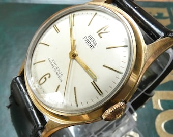 Vintage 1960s BERG PARAT Mechanical Watch, Gold Plated, Beige Dial