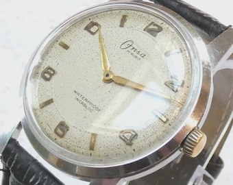 Vintage 1960s Onsa Swiss Watch, Stardust Patina Dial, Steel Case