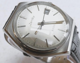 Vintage ZentRa 2000 Mechanical Watch, 1970s German Silver Dial, Date Complication, Stainless Steel