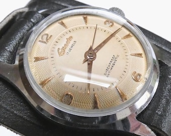 Vintage Exacto Watch, 1950s Swiss Honeycomb Dial, Bund Strap