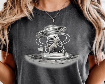 UFO Dog Abduction Shirt, Funny Alien Dog Tee, Vintage Retro Graphic Unisex Comfort Colors Tshirt, Paranormal Puppy Gift Minimalist Space Top