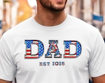 Camiseta com a bandeira americana para o Dia da Independência, personalizada e confortável, presente para pais de primeira viagem, camiseta patriótica para o Dia da Independência.