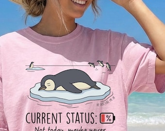 Nihilist Penguin Meme Comfort Colors T-shirt, Funny Relatable Penguin Tee, Sarcastic Not Today Shirt, Unisex Youth Graphic Apparel Gift