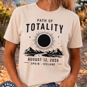 T-shirt met de tekst "Pad van de Totaliteit 2026", T-shirt voor de zonsverduistering in Spanje en IJsland, Comfort Colors top voor een zonsverduisteringsreis, bijpassend astronomiecadeau voor het hele gezin
