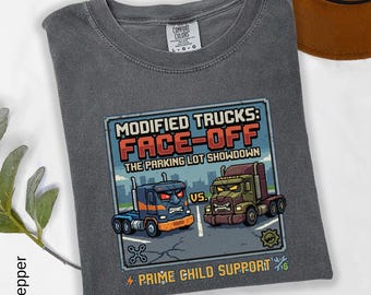 Funny Robot Truck Showdown T-Shirt, Retro Pixel Art Dad Humor Tee, Comfort Colors Unisex & Youth Shirt, Custody Battle Meme, Gamer Gift