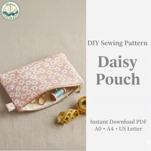 Naaipatroon madeliefjezakje (pdf) | Patroon ritszakje | Handige doe-het-zelftas voor beginners | A0 A4 US Letter afdrukbaar patroon | Direct downloaden