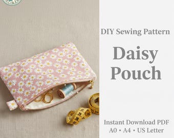 Wzór na saszetkę Daisy w formacie PDF | Wzór na saszetkę z zamkiem błyskawicznym | Torba dla początkujących DIY | Wzór do druku w formacie A0 A4 US Letter | Natychmiastowe pobranie