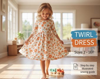 Patrón de costura para vestido con volantes / Descarga digital en PDF / Vestido con volantes para niñas DIY / Apto para principiantes / Tutorial de costura instantáneo