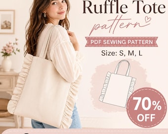 Ruffle Tote Bag Pattern PDF Sewing Pattern, Tote Bag Pattern, Canvas Tote Bag Tutorial, Quilted Tote Bag Pattern, Cute Beach Bag DIY