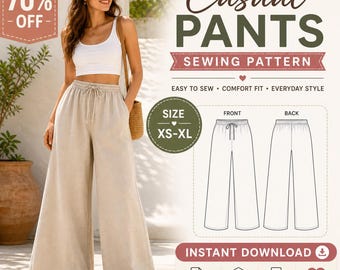 Elastic Waist Wide Leg Pants Sewing Pattern PDF, Beginner Drawstring Pants Pattern, Women Summer Palazzo Pants, Printable A0 A4 US Letter