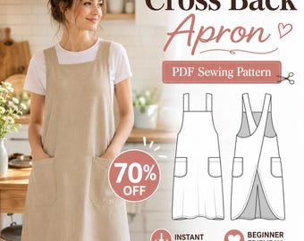 Cross Back Apron Sewing Pattern PDF, Japanese Apron Pattern, Pinafore Apron, Kitchen Apron Sewing Pattern, XXS-3XL, Digital Download