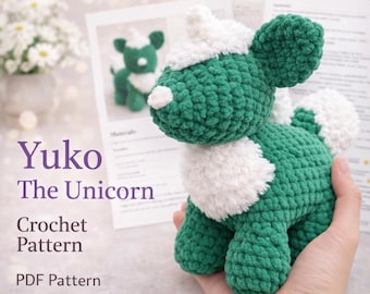 Patrón de crochet de Yuko el unicornio / Tutorial de peluche amigurumi sentado (PDF)
