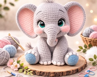 Patrón de elefante amigurumi de ganchillo, peluche kawaii (patrón digital en PDF)