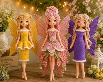 Paquete de patrones de muñeca de hada de ganchillo 5 en 1, PDF de muñeca amigurumi, colección de hadas de temporada, descarga instantánea en inglés.