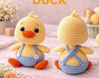 Patrón de pato amigurumi de crochet: Tutorial en PDF de un lindo patito con overol