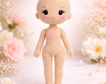 Patrón base para el cuerpo de una muñeca amigurumi de ganchillo / Muñeca niña de 25 cm (PDF)