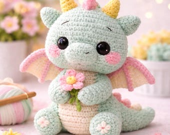 Patrón de dragón amigurumi en PDF, peluche de fantasía, criatura mítica (descarga digital)