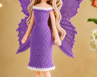 Patrón de muñeca de ganchillo Hada Morada – Tutorial de alas de mariposa amigurumi (PDF)