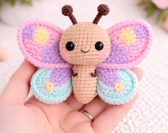 Patrón de mariposa de ganchillo para bebé, patrón de mariposa amigurumi, patrón de ganchillo de Pascua, lindo proyecto de ganchillo grueso de primavera para principiantes, hilo de chenilla
