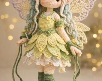 Patrón de ganchillo para hada Pétalo de Luna, muñeca amigurumi en PDF, vestido floral, alas de encaje (descarga digital)