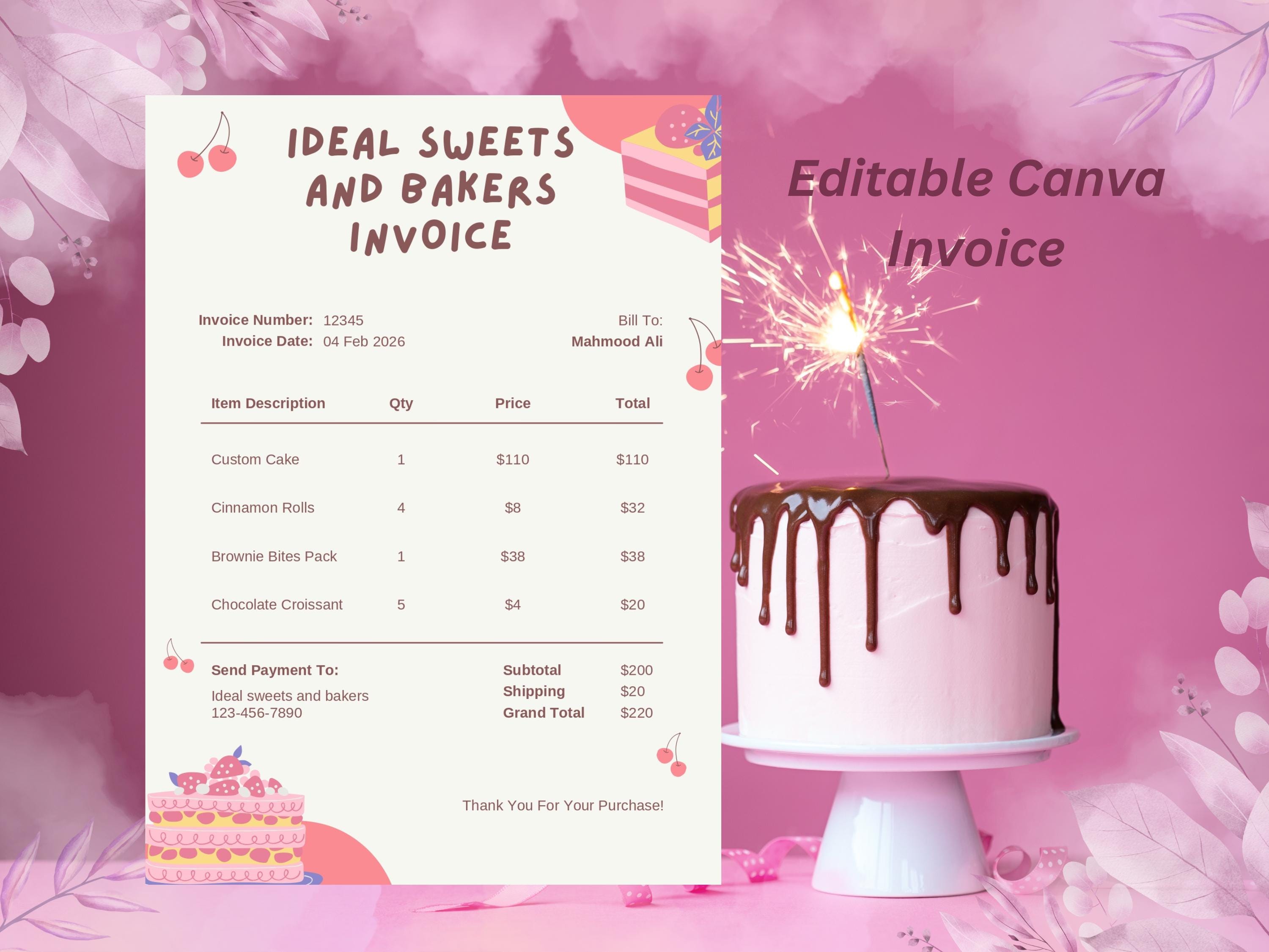 Editable Bakery Invoice Template | Canva Receipt for Small Business ...