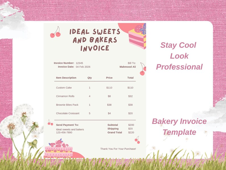 Editable Bakery Invoice Template | Canva Receipt for Small Business ...