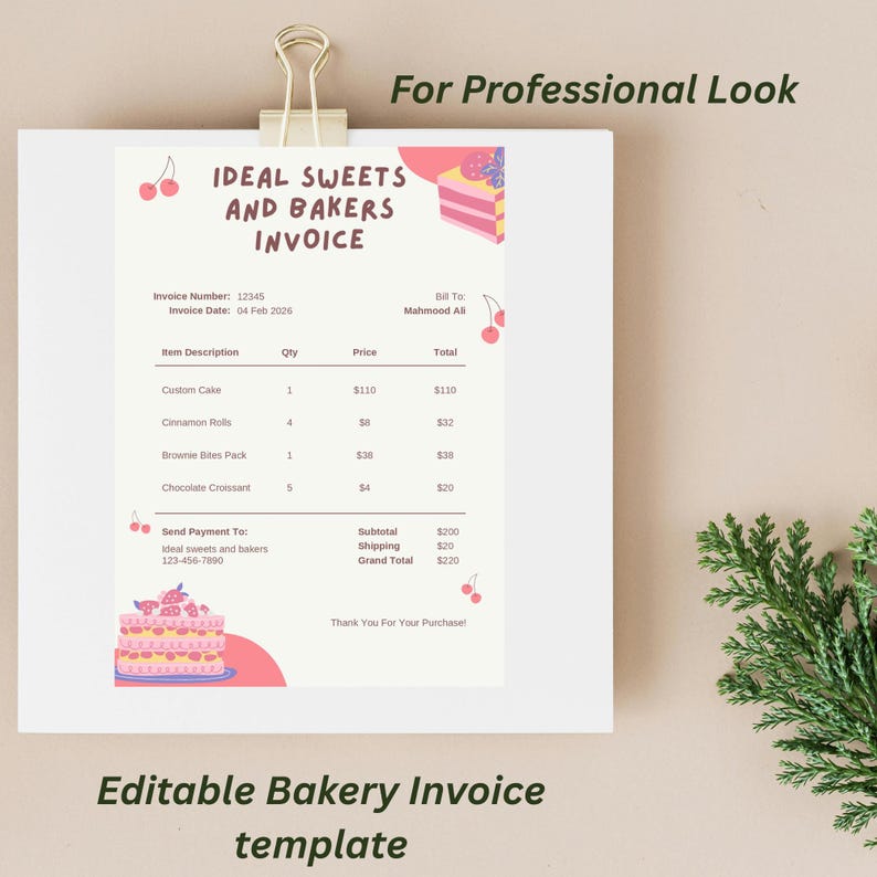 Editable Bakery Invoice Template | Canva Receipt for Small Business ...