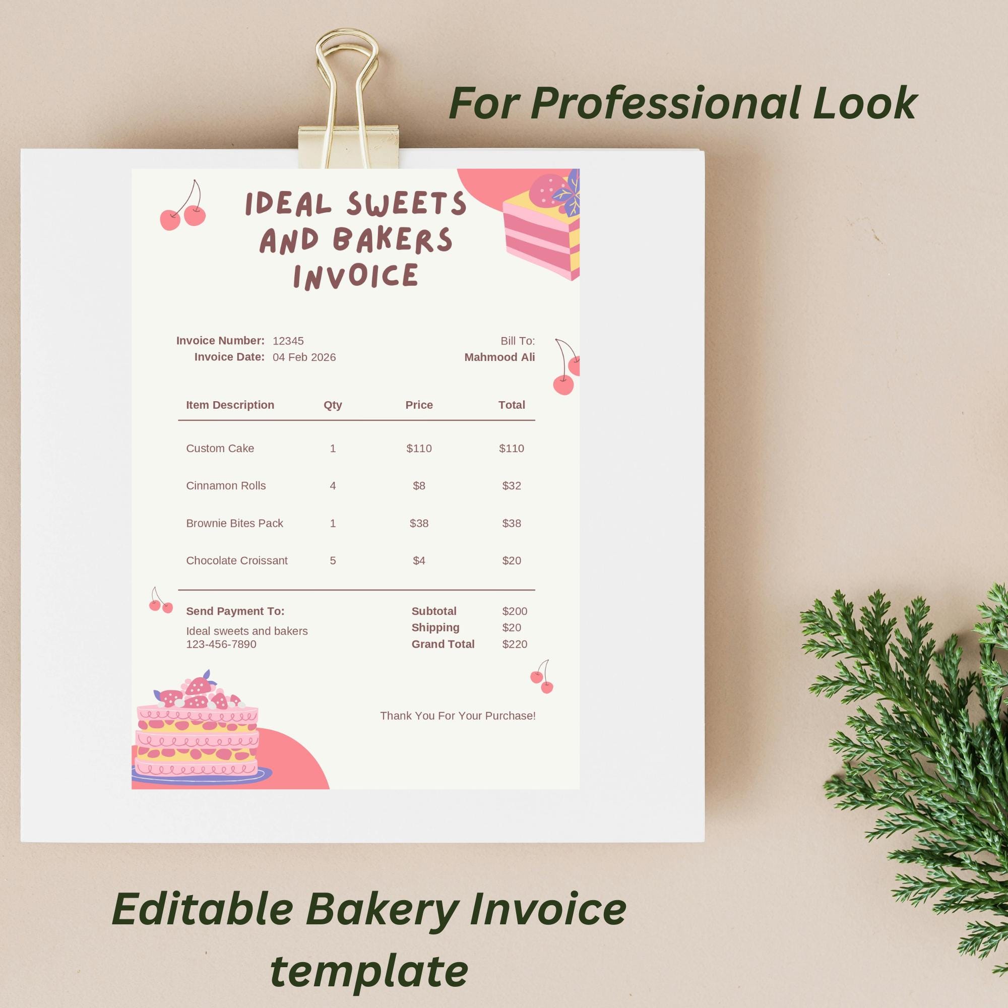 Editable Bakery Invoice Template | Canva Receipt for Small Business ...