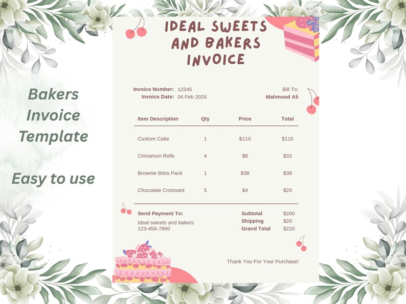 Editable Bakery Invoice Template | Canva Receipt for Small Business ...