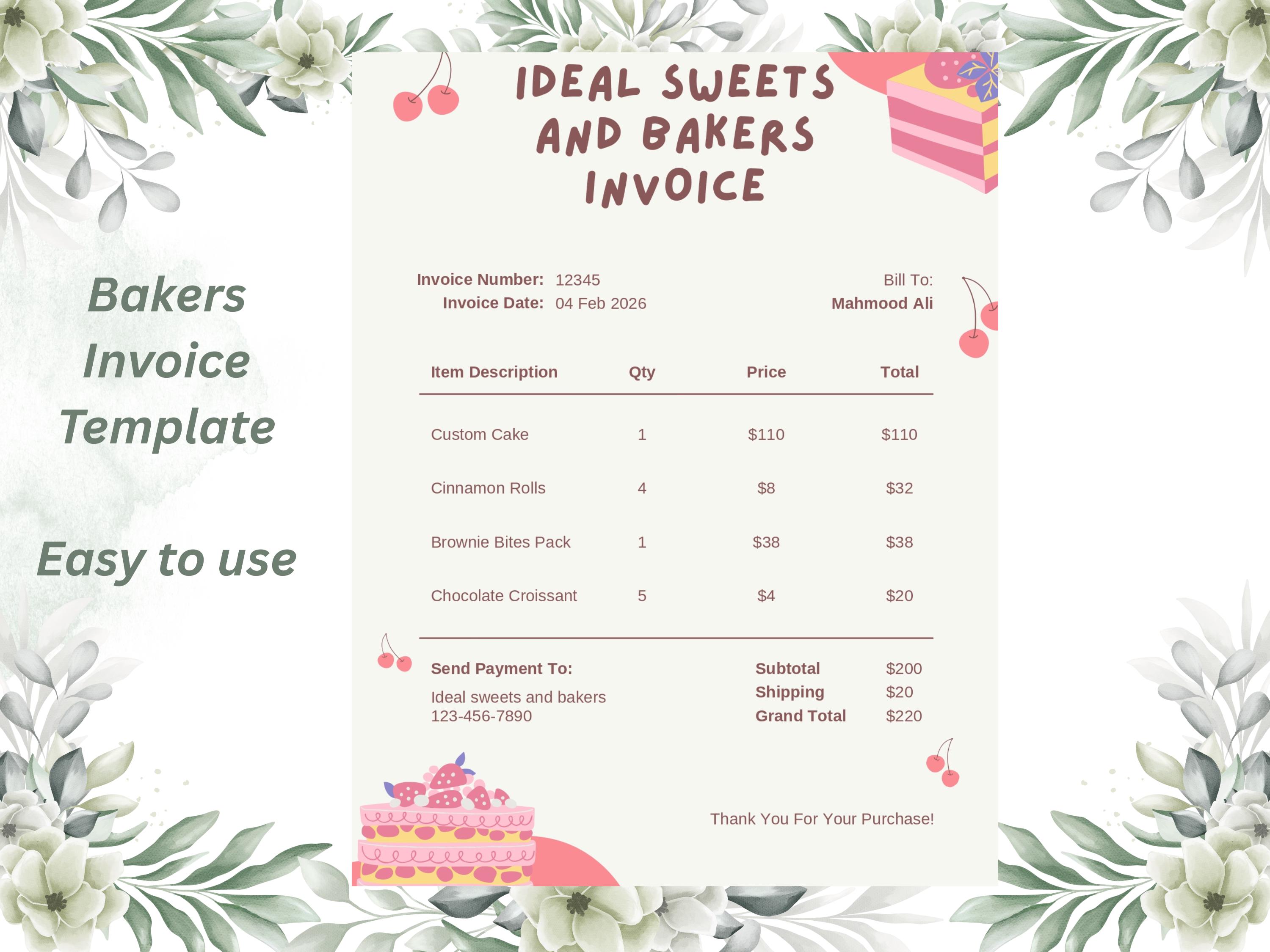 Editable Bakery Invoice Template | Canva Receipt for Small Business ...