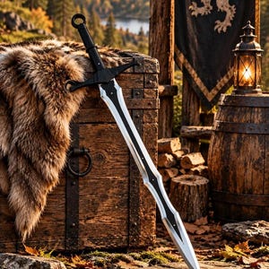 Handgjord replika av drakbenssvärd, 102 cm samlarobjekt i högkolstål (med slida)