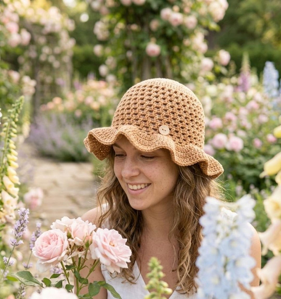 Crochet Sun Hat Pattern | Vintage Ruffle Bucket Hat, Beginner PDF ...